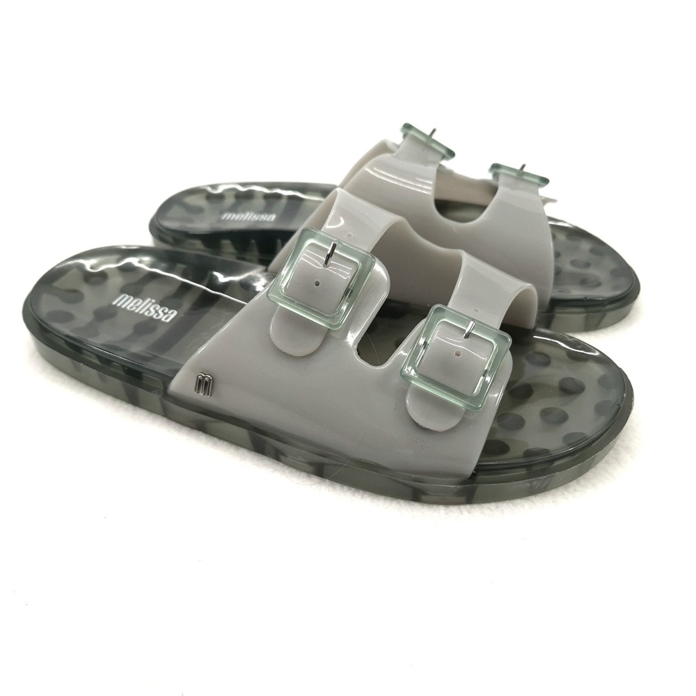 Melissa Wide Sandal Double Buckle Jelly Green Grey Size 8 Y2K Retro